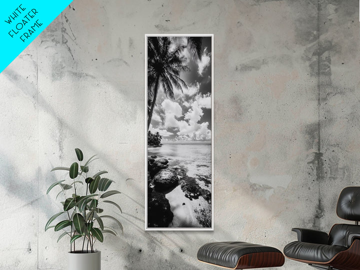 Tropical Beach, Palm Trees, Ocean Breeze, Framed Canvas Print, Coastal Living Wall Art, Minimalist Beach House Decor, Island Vibe Photography