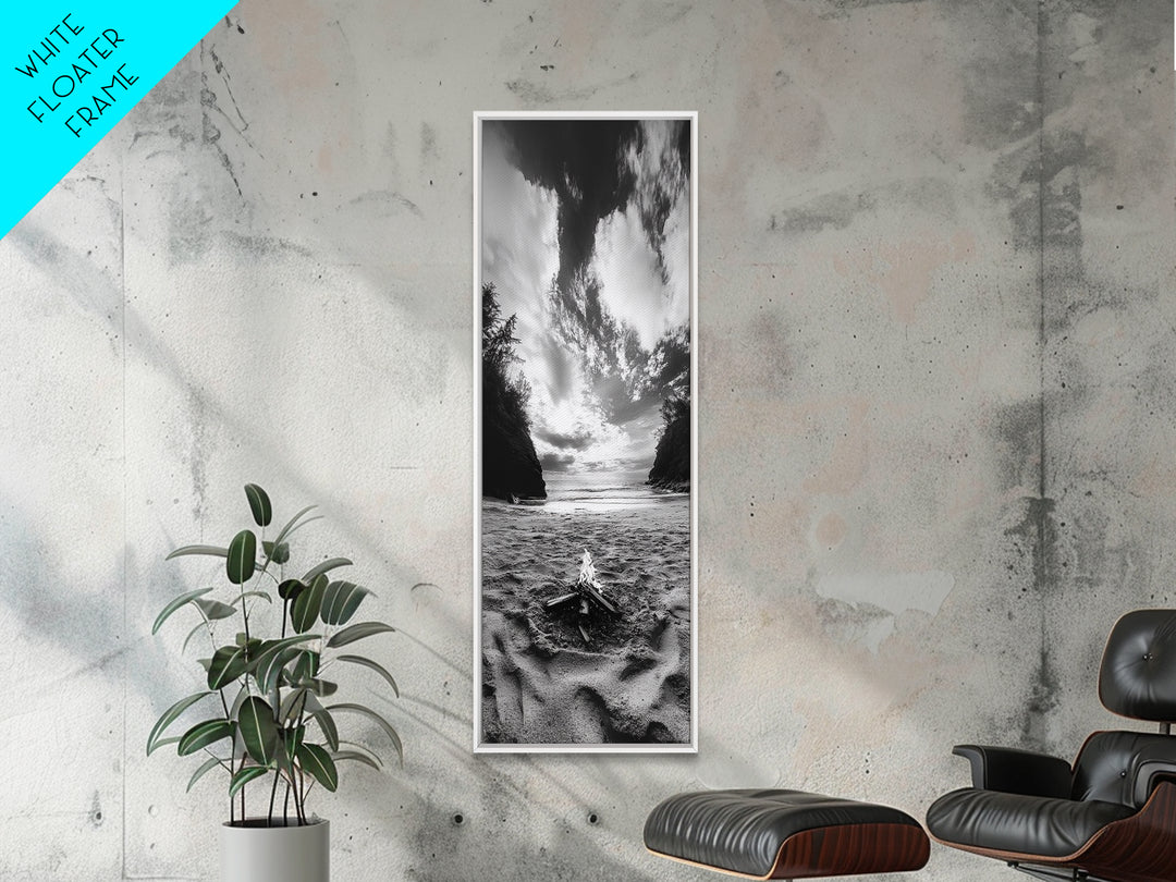 Beach Campfire, Ocean Sunset, Autumn Vibes, Nature Scene, Framed Canvas Print, Boho Decor, Coastal Wall Art, Bedroom Art, Living Room Print