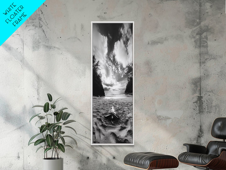 Beach Campfire, Ocean Sunset, Autumn Vibes, Nature Scene, Framed Canvas Print, Boho Decor, Coastal Wall Art, Bedroom Art, Living Room Print