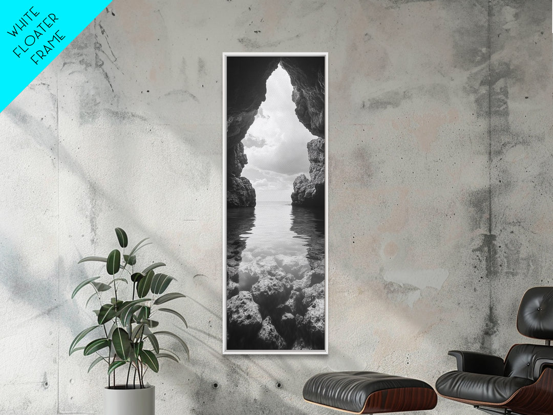 Ocean Cave View, Coastal Nature Art, Seaside Wall Decor, Minimalist Seascape Print, Bathroom Wall Art, Framed Canvas Print
