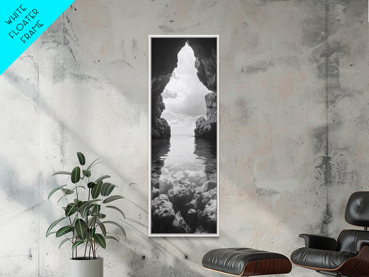 Ocean Cave View, Coastal Nature Art, Seaside Wall Decor, Minimalist Seascape Print, Bathroom Wall Art, Framed Canvas Print