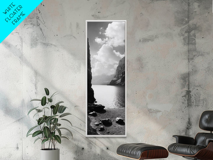 Fjord Mountain Lake, Scenic Nordic Landscape, Tranquil Nature Print, Minimalist Wall Art, Bedroom Decor, Framed Canvas Print