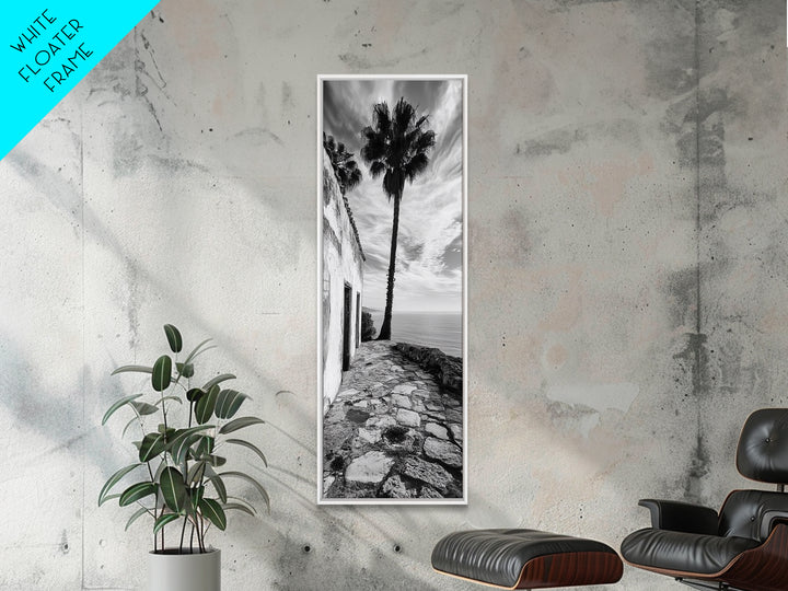 Coastal Palm Tree, Rustic Seaside Wall Art, Mediterranean Courtyard Print, Tropical Summer Decor, Framed Canvas Print, Kitchen Art