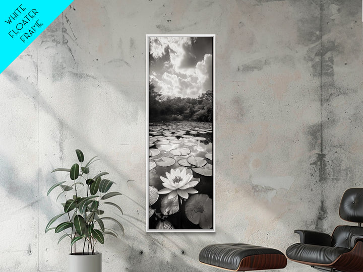 Water Lily Pond, Serene Botanical Art, Peaceful Garden Wall Decor, Zen Nature Print, Spa or Bedroom Accent, Framed Canvas Print