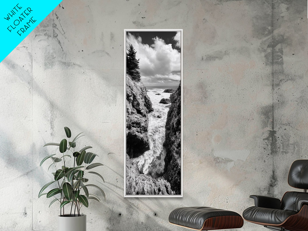 Coastal Cliff Waves, Rugged Seaside Art, Ocean Rock Photography, Bold Nature Wall Decor, Modern Bathroom Accent, Canvas Print