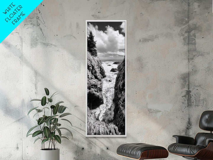 Coastal Cliff Waves, Rugged Seaside Art, Ocean Rock Photography, Bold Nature Wall Decor, Modern Bathroom Accent, Canvas Print