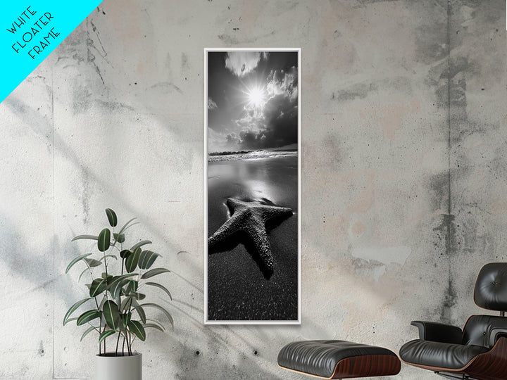 Starfish Beach Sun, Seaside Nature Print, Ocean Wildlife Photography, Summer Coastal Art, Living Room Accent, Framed Canvas Print