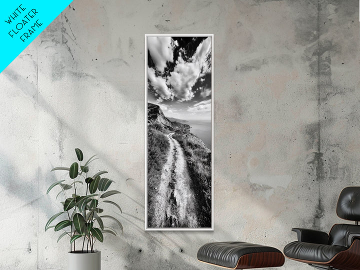 Cliffside Trail View, Path to Sea, Mountain Landscape, Framed Canvas Print, Wanderlust Decor, Office Wall Art, Adventure Travel Aesthetic