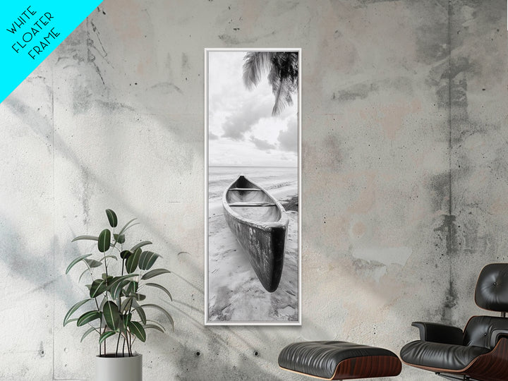 Canoe Shoreline, Island Escape, Tropical Minimalist, Ocean Mood, Framed Canvas Print, Beach House Decor, Bathroom Print, Hallway Wall Art