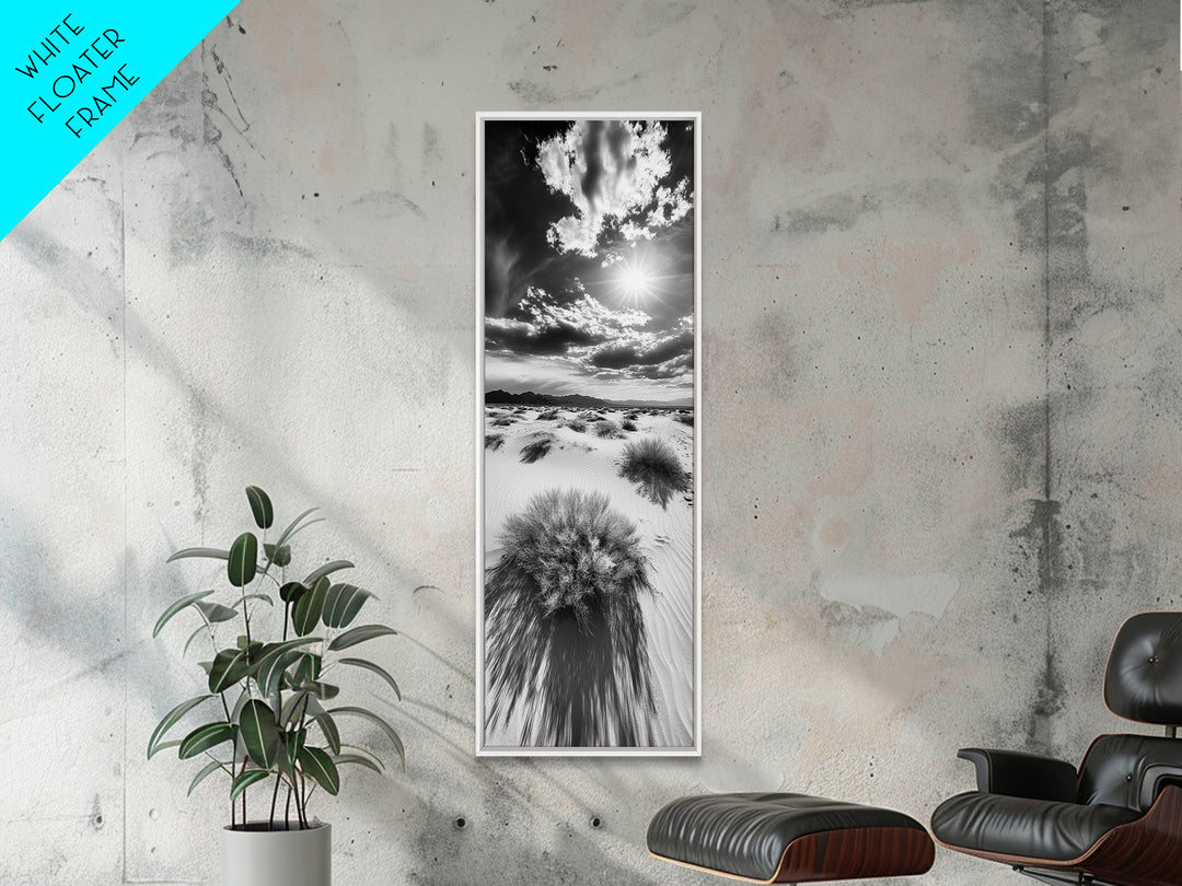 Desert Sun Shadows, Dune Landscape Art, Black White Wilderness, Framed Canvas Print, Boho Office Wall Art, Southwestern Minimal Style