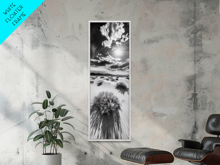 Desert Sun Shadows, Dune Landscape Art, Black White Wilderness, Framed Canvas Print, Boho Office Wall Art, Southwestern Minimal Style