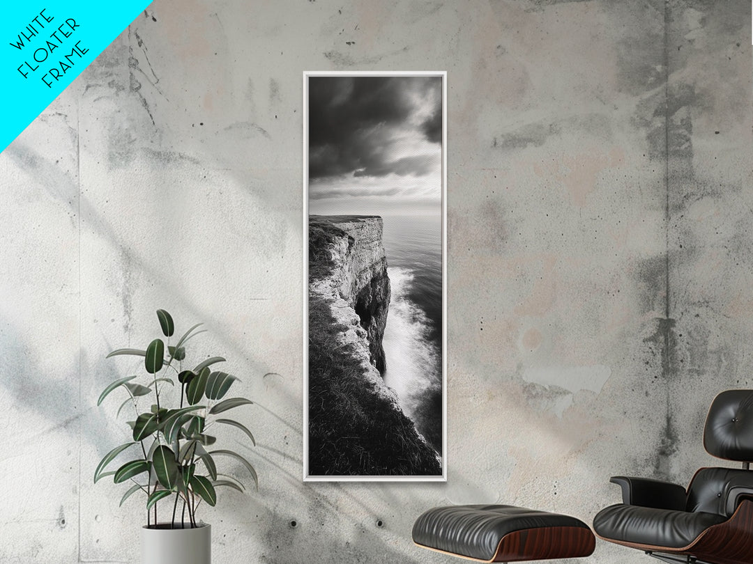 Coastal Cliff, Ocean Horizon, Nature Photography, Dramatic Skies, Framed Canvas Print, Modern Beach Wall Art, Minimalist Landscape Decor