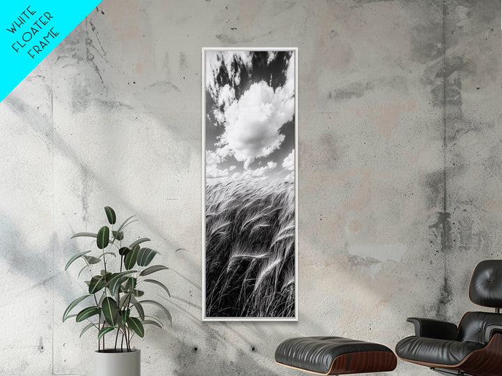 Wheat Field, Cloudy Sky, Rustic Landscape, Black and White Nature, Framed Canvas Print, Farmhouse Kitchen Wall Art, Fall Harvest Vibe