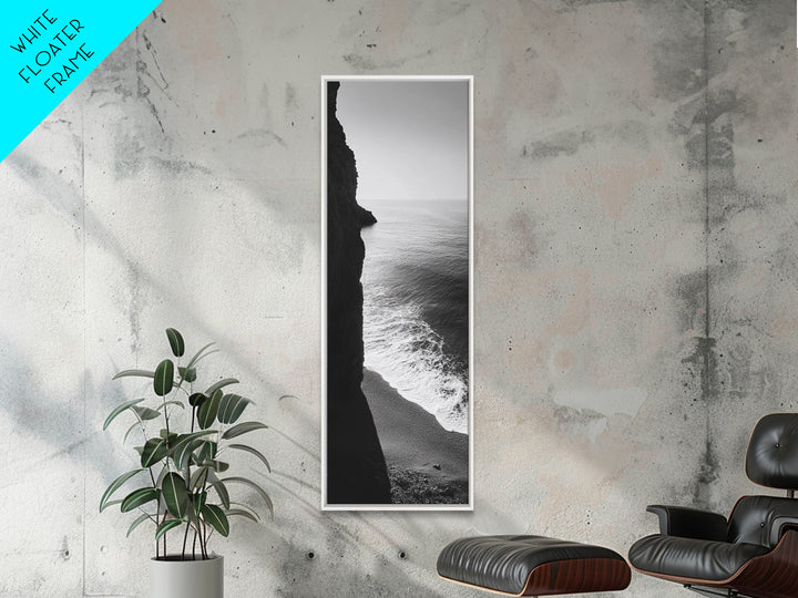Cliffside Waves, Coastal Edge, Monochrome Serenity, Ocean Drama, Canvas Print, Moody Minimalist Art, Bathroom Art, Living Room Decor