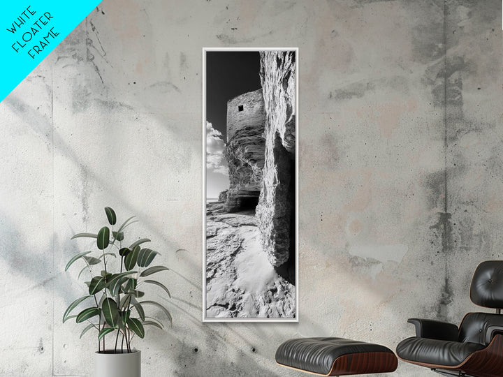 Stone Fortress, Ancient Cliffs, Coastal Ruins, Framed Canvas Print, Rustic Wall Decor, Neutral Tones Living Room Wall Art, Nature Decor