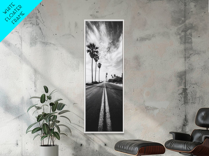 Coastal Highway, Palm Trees, Dramatic Sky, Framed Canvas Print, Modern Beach Photography, Office Decor, Urban Boho Art, Nature Lover Gift