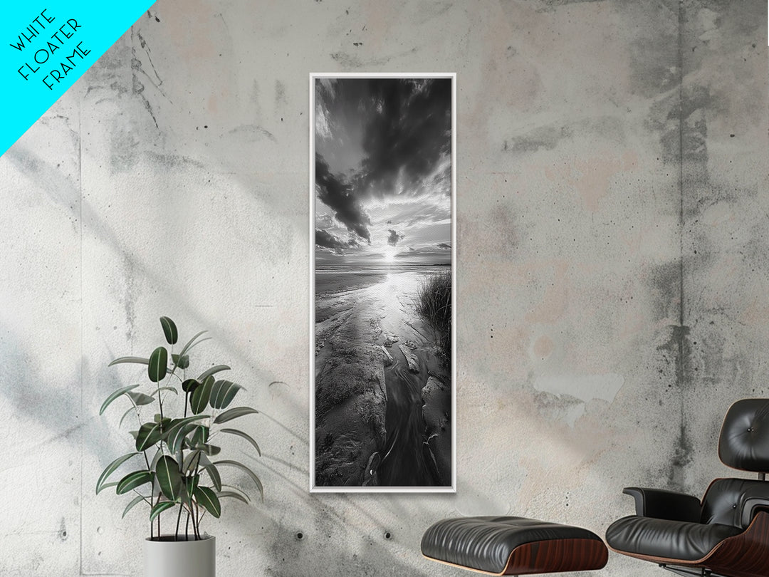 Sunset Shore, River Stream, Dramatic Sky, Framed Canvas Print, Nature Wall Art, Fall Landscape Decor, Tranquil Home Accent, Rustic Room Decor