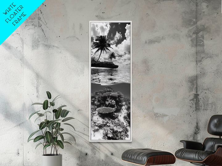 Coral Reef, Tropical Island, Split Ocean View, Canvas Print, Coastal Bathroom Decor, Underwater Photography Art, Island Escape Style