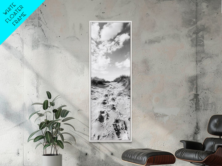 Sandy Trail, Dune Path, Footprints Grass, Canvas Print, Fall Coastal Decor, Boho Entryway Art, Black and White Beach Landscape