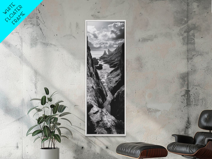 Coastal Cliffs, Ocean Channel, Dramatic Sky, Framed Canvas Print, Bold Nature Photography, Office Wall Art, Adventure Seaside Decor