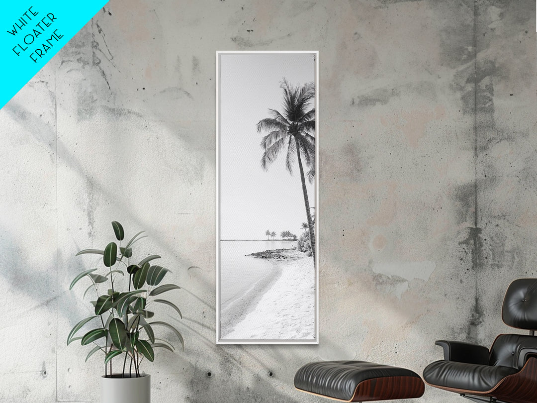 Coastal Palm Trees, Tropical Minimalist Print, Modern Beach Decor, Neutral Wall Art, Framed Canvas Print, Dining Room Summer Vibe