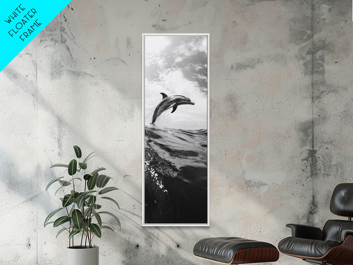 Dolphin Ocean Jump, Black and White Sea Life Print, Coastal Marine Wall Art, Canvas Print, Beach House Decor, Nature Photography