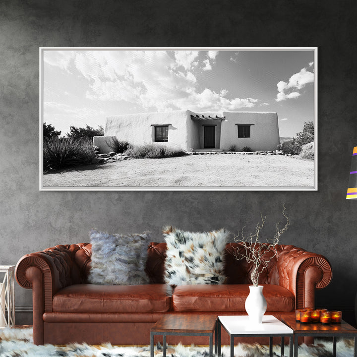 Desert Adobe House, Rustic Minimalist, Earth Tone Home Decor, Framed Canvas Print, Southwestern Art, Entryway or Living Room Art
