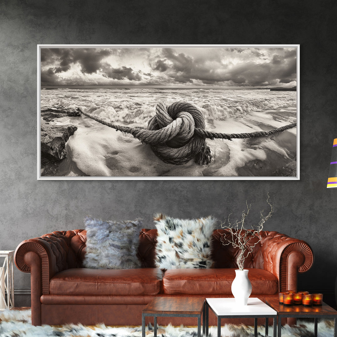 Ocean Knot, Stormy Sea, Nautical Rope, Seaside Wall Decor, Canvas Print, Rustic Coastal Wall Art, Bathroom Nautical Theme