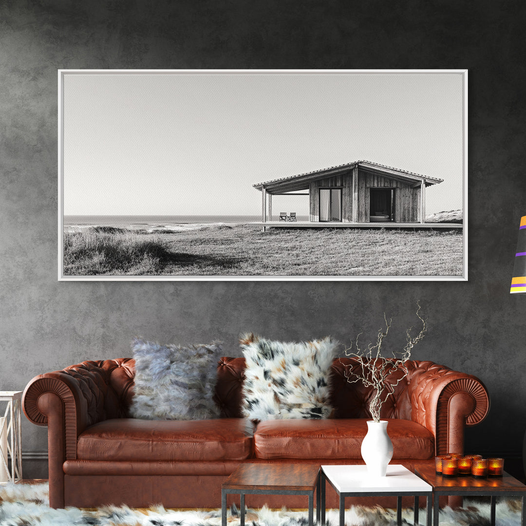 Beach Cabin, Coastal Escape, Minimalist Home, Seaside Solitude Scene, Canvas Print, Boho Beach Wall Art, Guest Room Decor