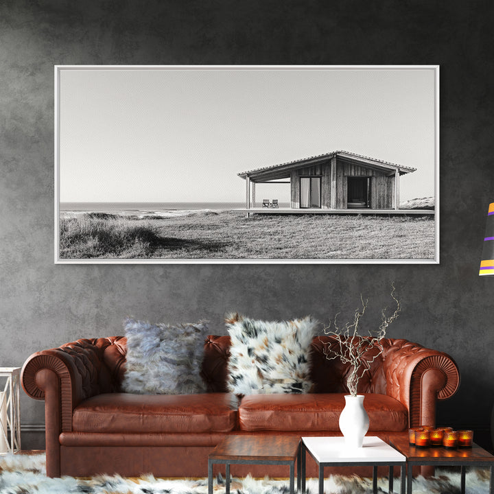 Beach Cabin, Coastal Escape, Minimalist Home, Seaside Solitude Scene, Canvas Print, Boho Beach Wall Art, Guest Room Decor