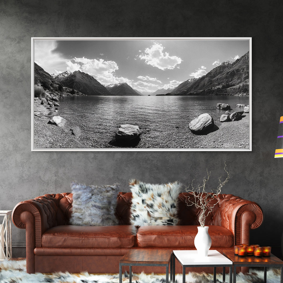 Alpine Lake Print, Mountain Reflection Art, Nature Photography, Black and White Canvas Print, Minimalist Living Room, Cabin Wall Decor