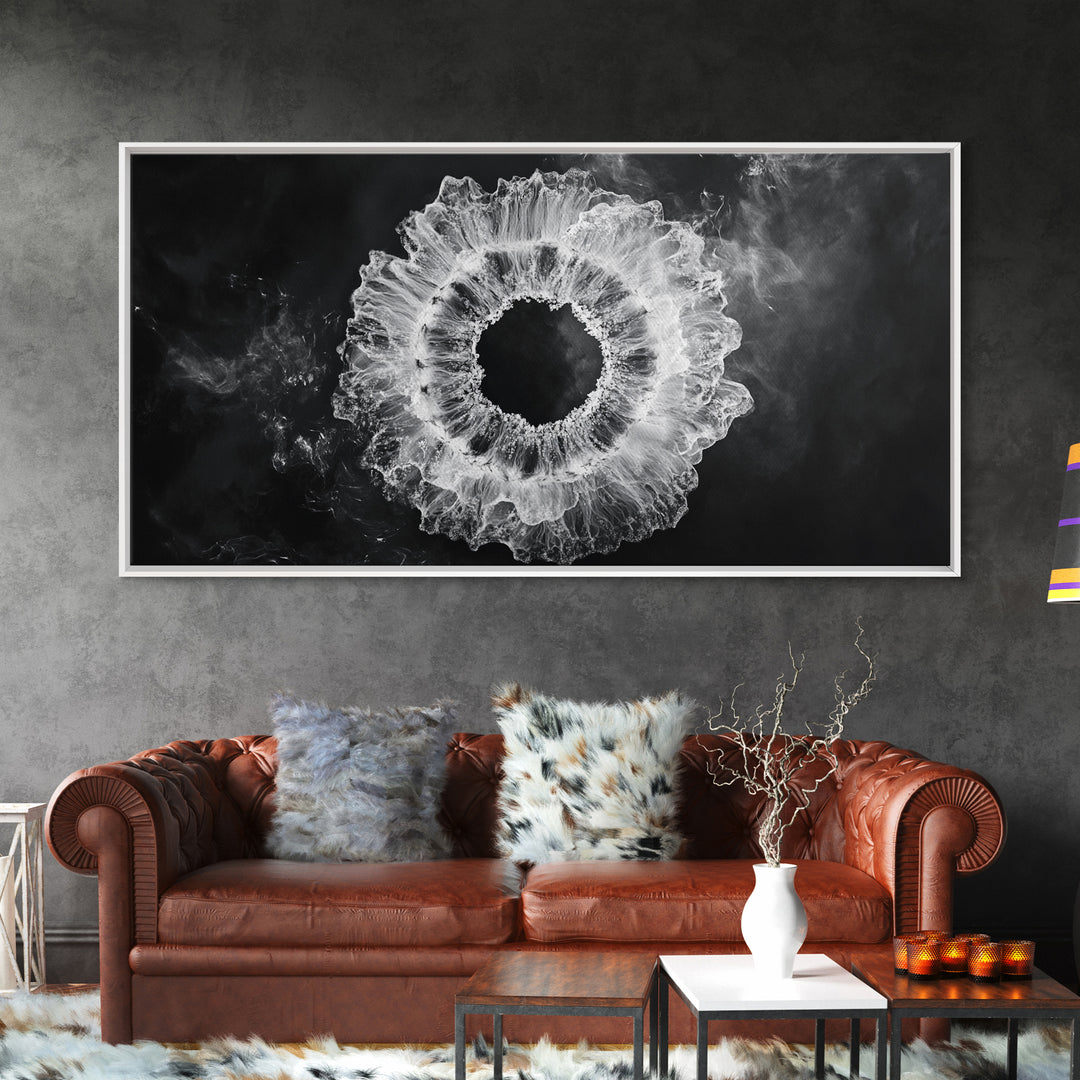 Abstract Smoke Art, Modern Monochrome, Ink Explosion, Minimalist Wall Decor, Framed Canvas Print, Living Room Wall Art, Moody Aesthetic