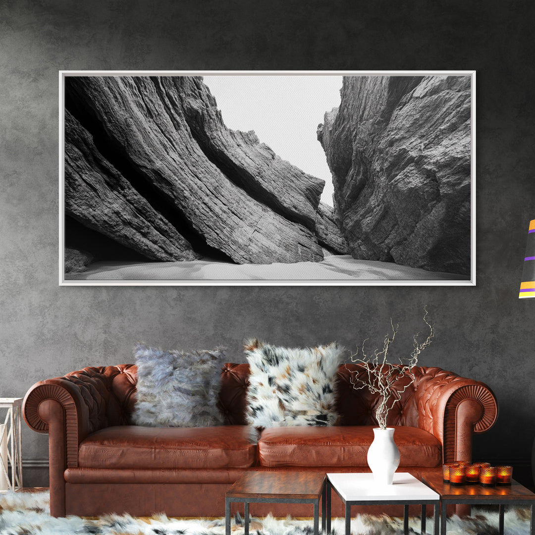 Canyon Rocks, Desert Wall, Natural Texture, Modern Rustic Decor, Framed Canvas Print, Bathroom Wall Art, Monochrome Earth Tones