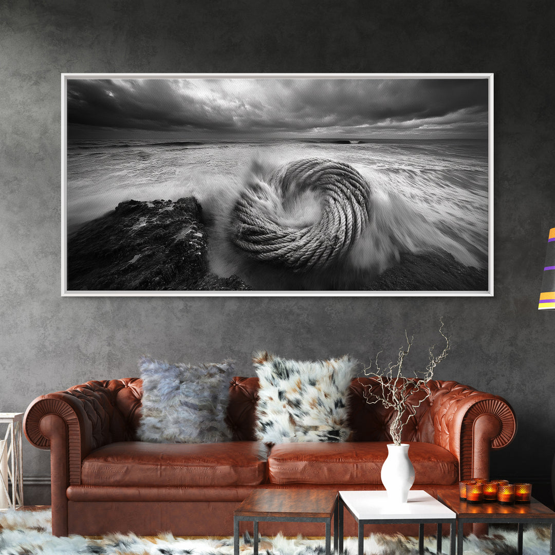 Ocean Rope Coil, Stormy Sea Art, Nautical Wall Decor, Coastal Photography, Canvas Print, Moody Ocean Art, Bathroom Wall Art, Nautical Home Decor
