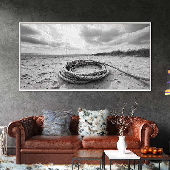 Beach Rope Still, Sand Dune Landscape, Seaside Art, Coastal Minimalist, Canvas Print, Neutral Wall Art, Living Room Coastal Decor, Nautical Style