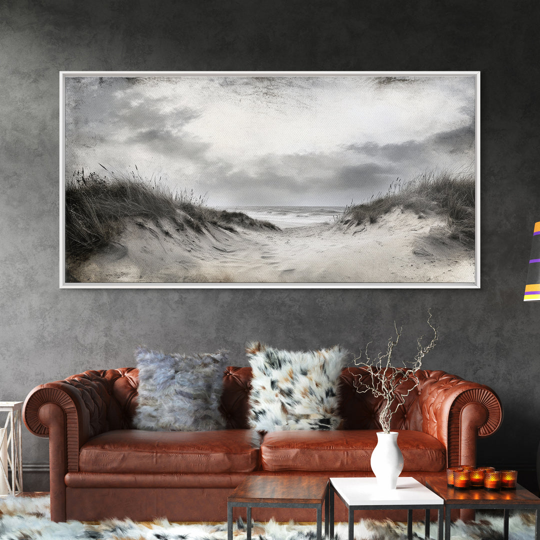 Coastal Dunes Path, Windy Beach Scene, Ocean Wall Art, Nature Landscape, Framed Canvas Print, Rustic Decor, Entryway Wall Art