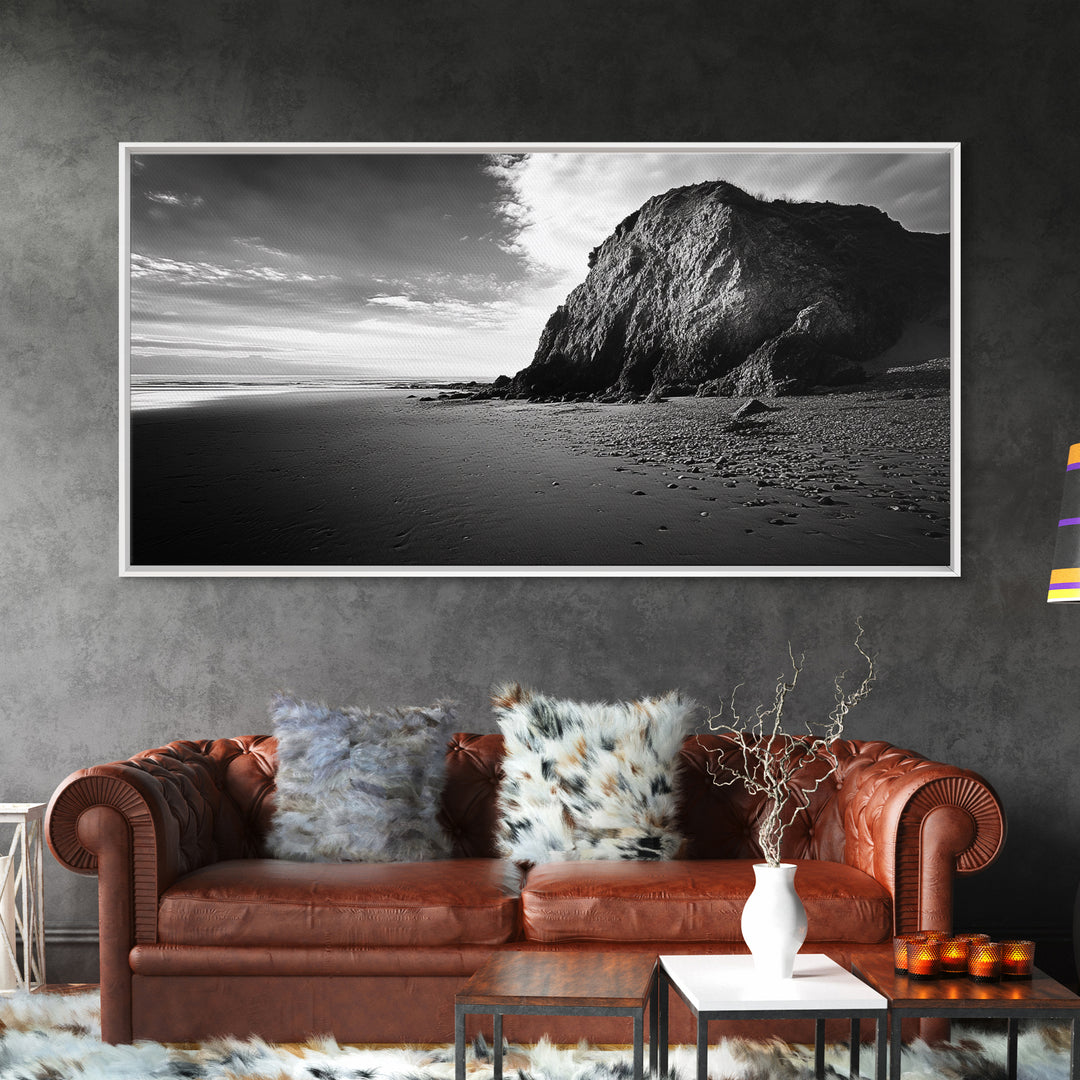 Coastal Rock Cliff, Dramatic Shore Scene, Sunset Beach Landscape, Nature Power Mood, Canvas Print, Office Wall Art, Modern Rustic Decor