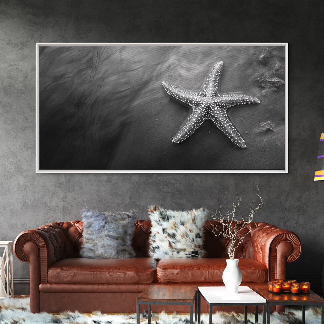 Ocean Starfish, Seashore Calm, Coastal Nature Print, Beach Zen Decor, Framed Canvas Print, Minimalist Bathroom Art, Ocean Wall Piece