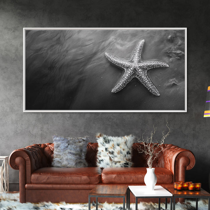 Ocean Starfish, Seashore Calm, Coastal Nature Print, Beach Zen Decor, Framed Canvas Print, Minimalist Bathroom Art, Ocean Wall Piece