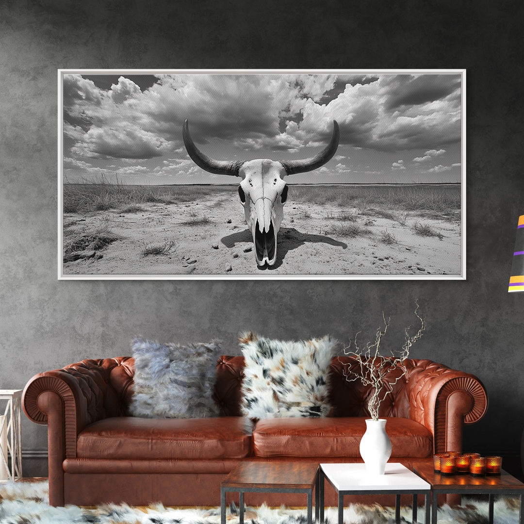 Cow Skull, Desert Bones, Wild West Skull, Country Vibe Decor, Canvas Print, Western Wall Art, Rustic Bedroom or Hallway Accent