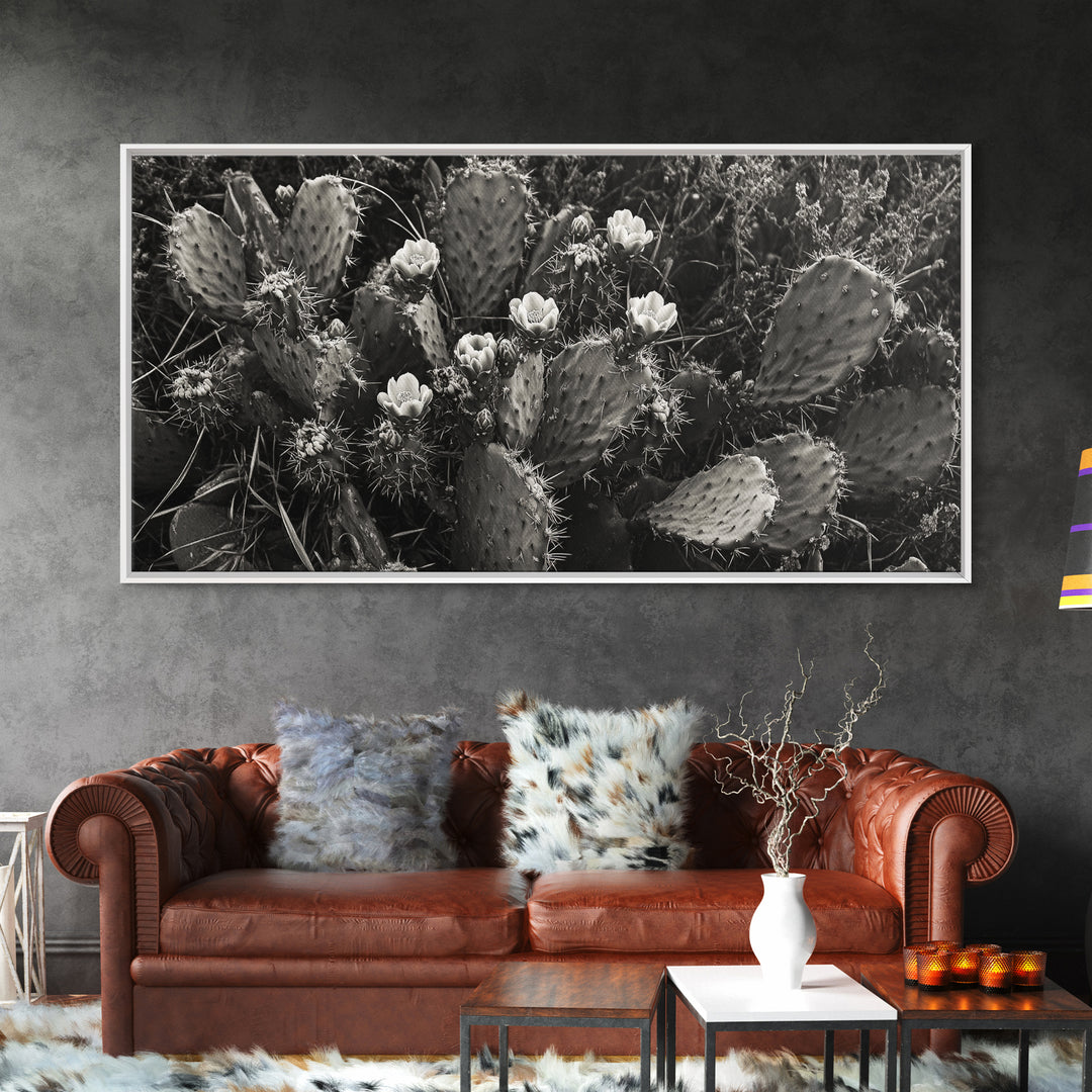Cactus Blooms, Desert Flowers, Prickly Pear, Nature Closeup, Framed Canvas Print, Southwestern Art, Kitchen Wall Art, Boho Style