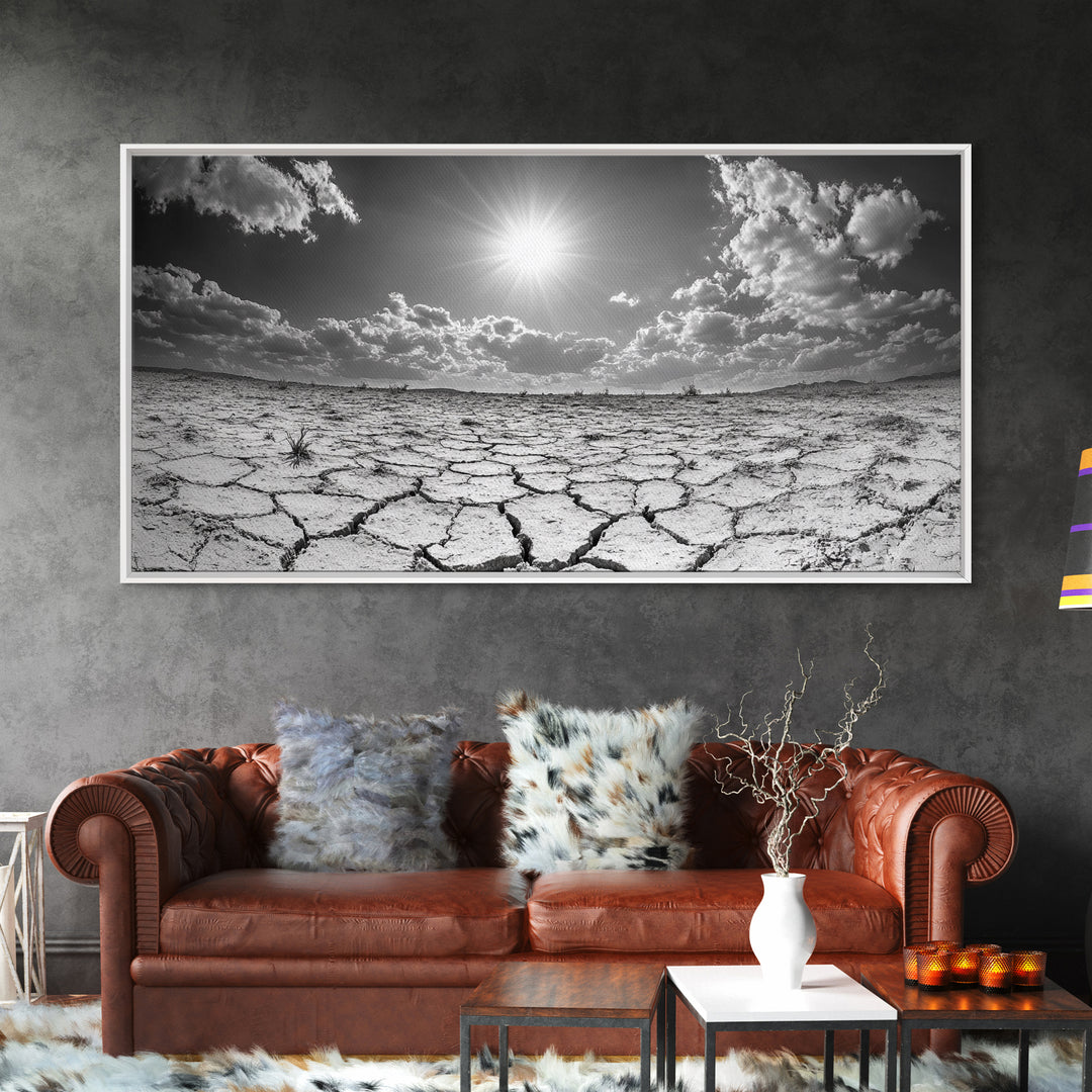 Cracked Earth Sun, Desert Landscape, Dramatic Sky, Canvas Print, Southwestern Decor, Fall Wall Art, Earth Tones Rustic Home Accent