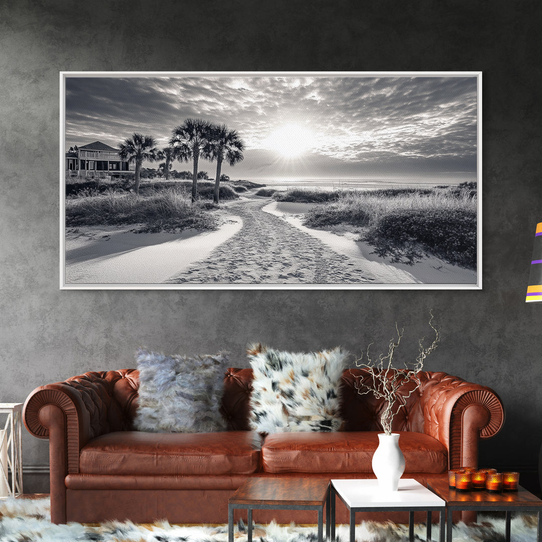 Beach Path Sunrise, Coastal Home, Nature Photography, Framed Canvas Print, Entryway Art, Coastal Grandmillennial Decor, Morning Light Scene