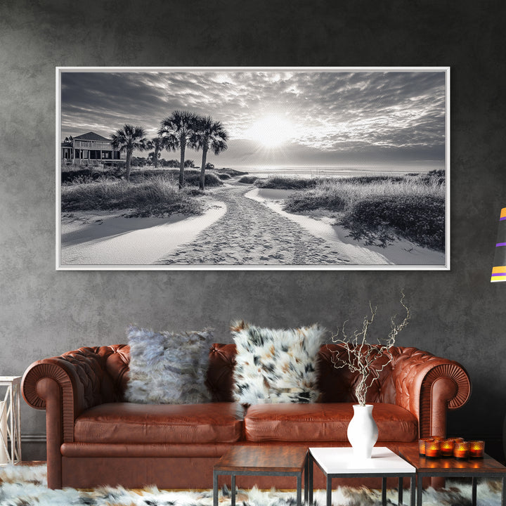 Beach Path Sunrise, Coastal Home, Nature Photography, Framed Canvas Print, Entryway Art, Coastal Grandmillennial Decor, Morning Light Scene