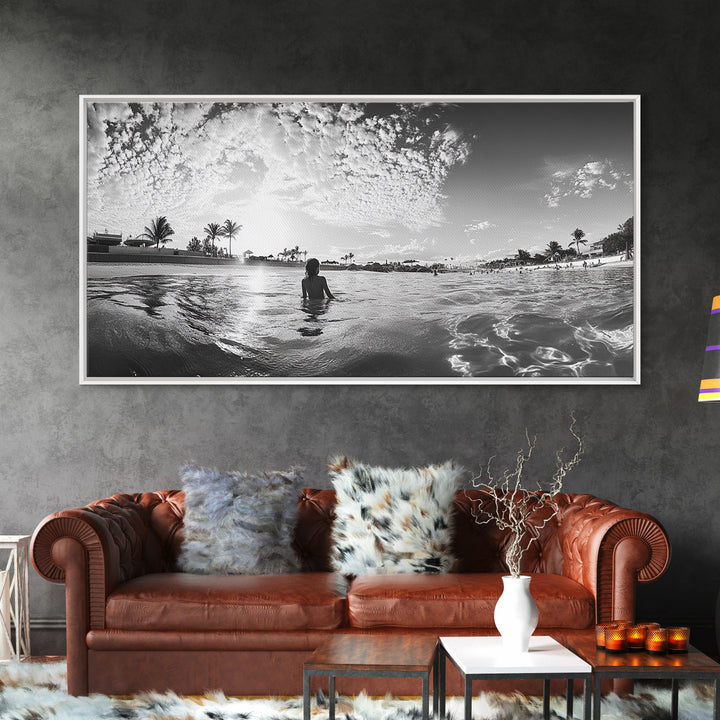 Beach Day, Ocean Kids, Sunny Horizon, Coastal Life, Framed Canvas Print, summer nursery wall art, cheerful beach print, family beach art