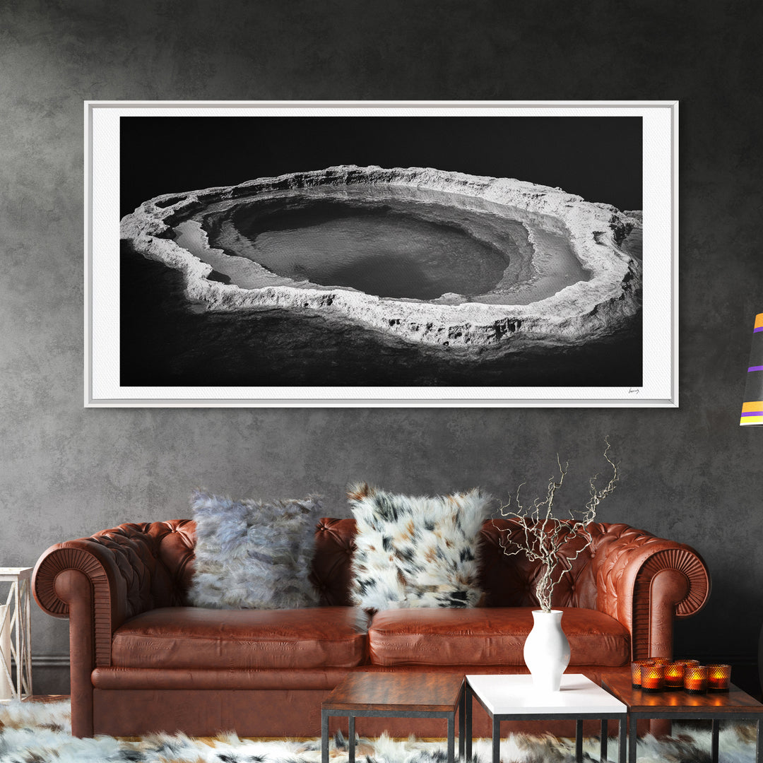 Natural Mineral Pool, Geothermal Abstract, Monochrome Texture, Framed Canvas Print, Minimalist Wall Art, Bathroom or Spa Decor