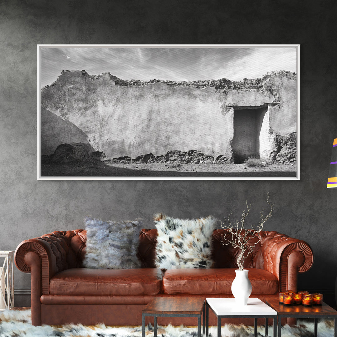 Adobe Wall, Desert Door, Rustic Texture, Framed Canvas Print, Southwest Wall Art, Neutral Earth Tones, Boho Western Living Room Decor