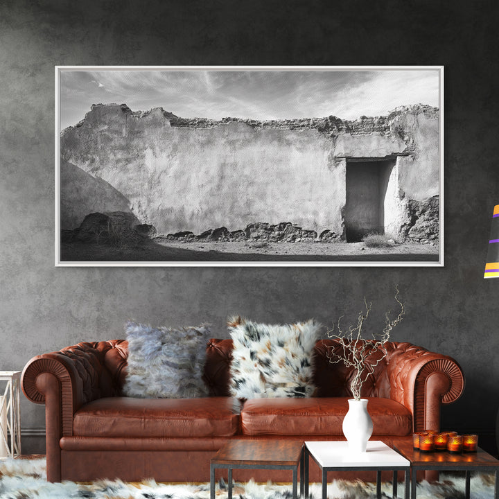 Adobe Wall, Desert Door, Rustic Texture, Framed Canvas Print, Southwest Wall Art, Neutral Earth Tones, Boho Western Living Room Decor