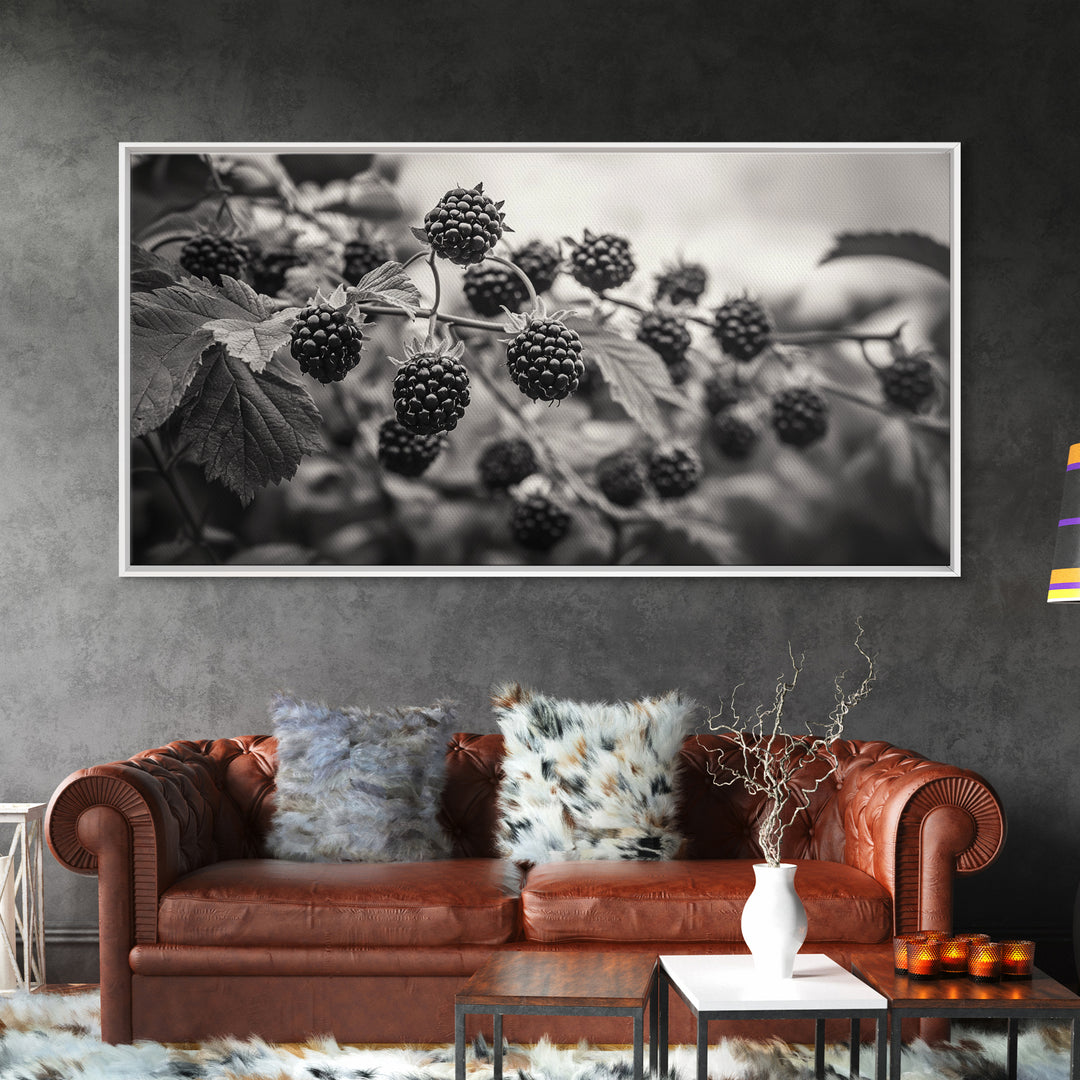 Blackberries on Vine, Farmhouse Kitchen Art, Rustic Fruit Wall Decor, Country Style, Autumn Botanical Photography, Canvas Print