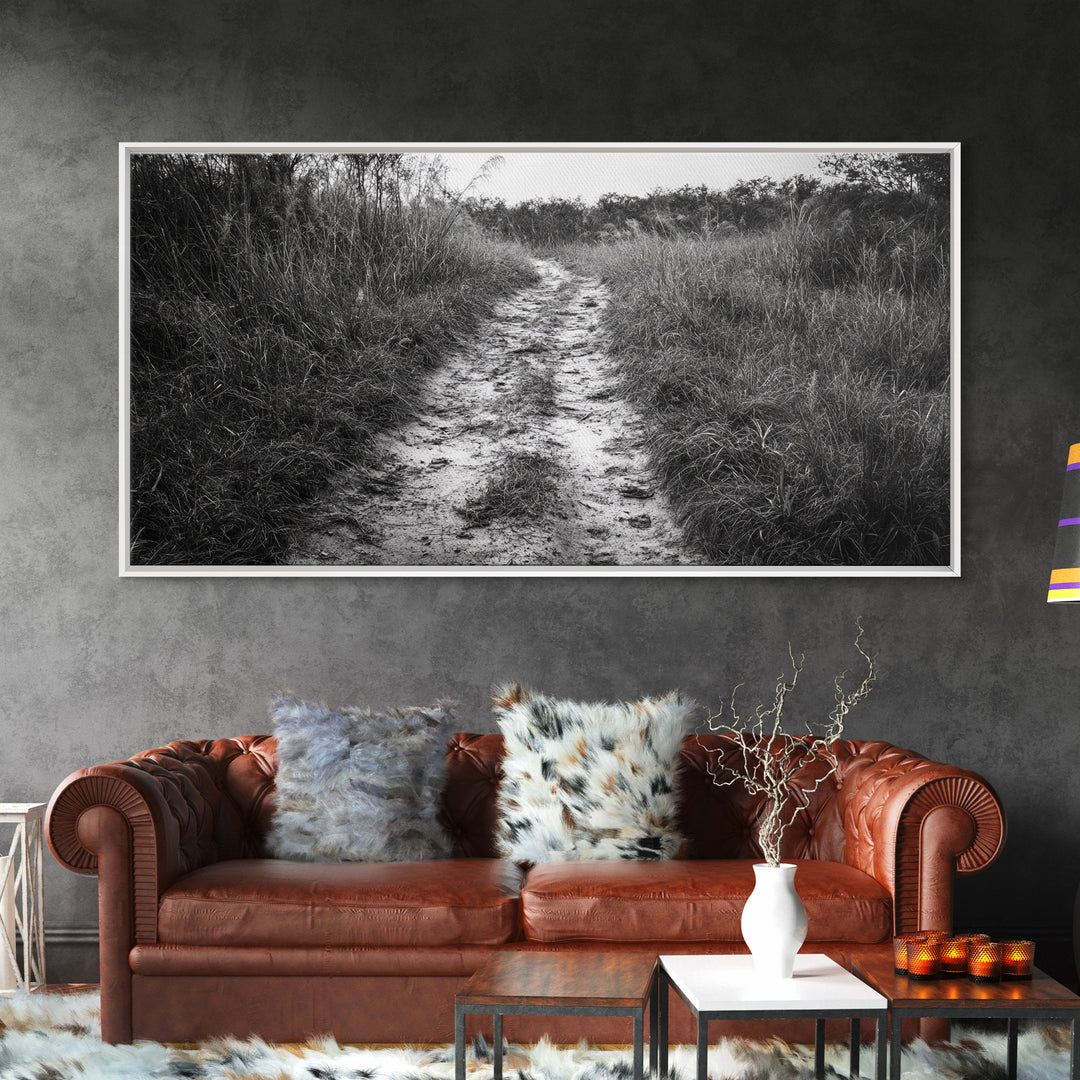 Dirt Path Trail, Minimal Nature Photography, Countryside Landscape, Rustic Fall Vibe Wall Art, Neutral Home Decor, Framed Canvas Print